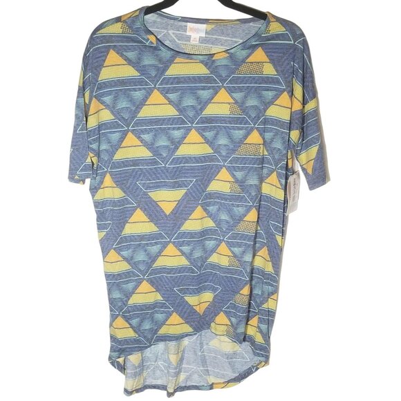 lularoe Irma tunic short sleeve geometric blue orange yellow xs READ new - Picture 1 of 9